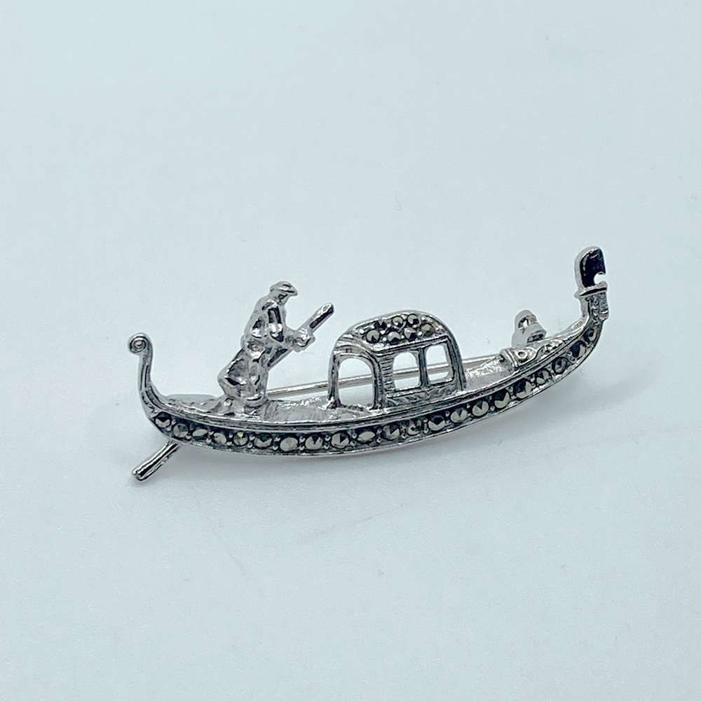VTG Silver & Marcasite Venetian Gondola Brooch